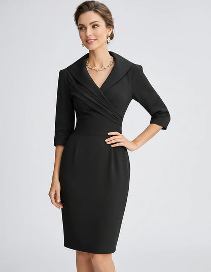Satin-Feel Three-Quarter Sleeve Suit Collar V-Neck Fitted Waist Mini Dress for Party, Cocktail, Evening, Summer & Wedding Gue | SKU: VMD-583920471658324-BLACK-L,VMD-583920471658324-BLACK-M,VMD-583920471658324-BLACK-S,VMD-583920471658324-BLACK-XL,VMD-583920471658324-BLACK-XS