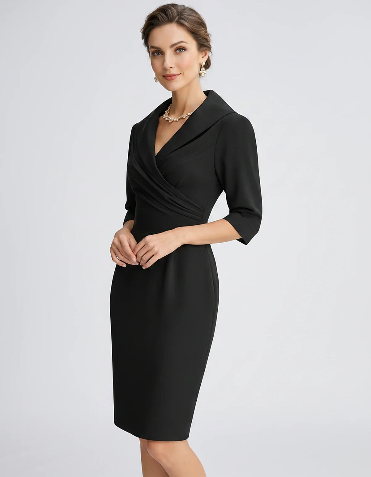 Satin-Feel Three-Quarter Sleeve Suit Collar V-Neck Fitted Waist Mini Dress for Party, Cocktail, Evening, Summer & Wedding Gue | SKU: VMD-583920471658324-BLACK-L,VMD-583920471658324-BLACK-M,VMD-583920471658324-BLACK-S,VMD-583920471658324-BLACK-XL,VMD-583920471658324-BLACK-XS