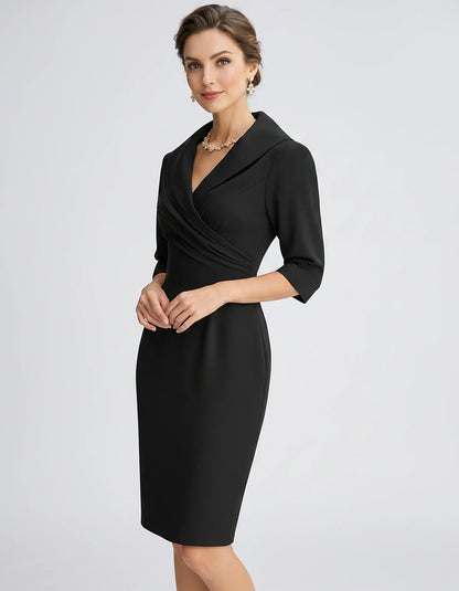 Satin-Feel Three-Quarter Sleeve Suit Collar V-Neck Fitted Waist Mini Dress for Party, Cocktail, Evening, Summer & Wedding Gue | SKU: VMD-583920471658324-BLACK-L,VMD-583920471658324-BLACK-M,VMD-583920471658324-BLACK-S,VMD-583920471658324-BLACK-XL,VMD-583920471658324-BLACK-XS