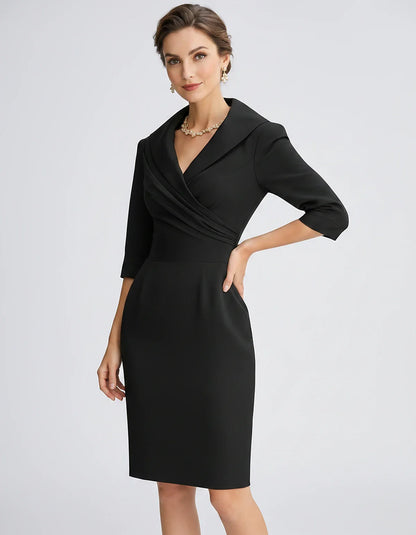 Satin-Feel Three-Quarter Sleeve Suit Collar V-Neck Fitted Waist Mini Dress for Party, Cocktail, Evening, Summer & Wedding Gue | SKU: VMD-583920471658324-BLACK-L,VMD-583920471658324-BLACK-M,VMD-583920471658324-BLACK-S,VMD-583920471658324-BLACK-XL,VMD-583920471658324-BLACK-XS
