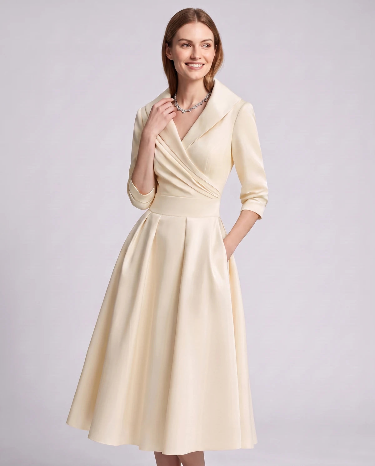 Vendela Midi Dresses — Beige | SKU: RB-0a71eb-beige-XS,RB-0a71eb-beige-S,RB-0a71eb-beige-M,RB-0a71eb-beige-L,RB-0a71eb-beige-XL,RB-0a71eb-beige-2XL