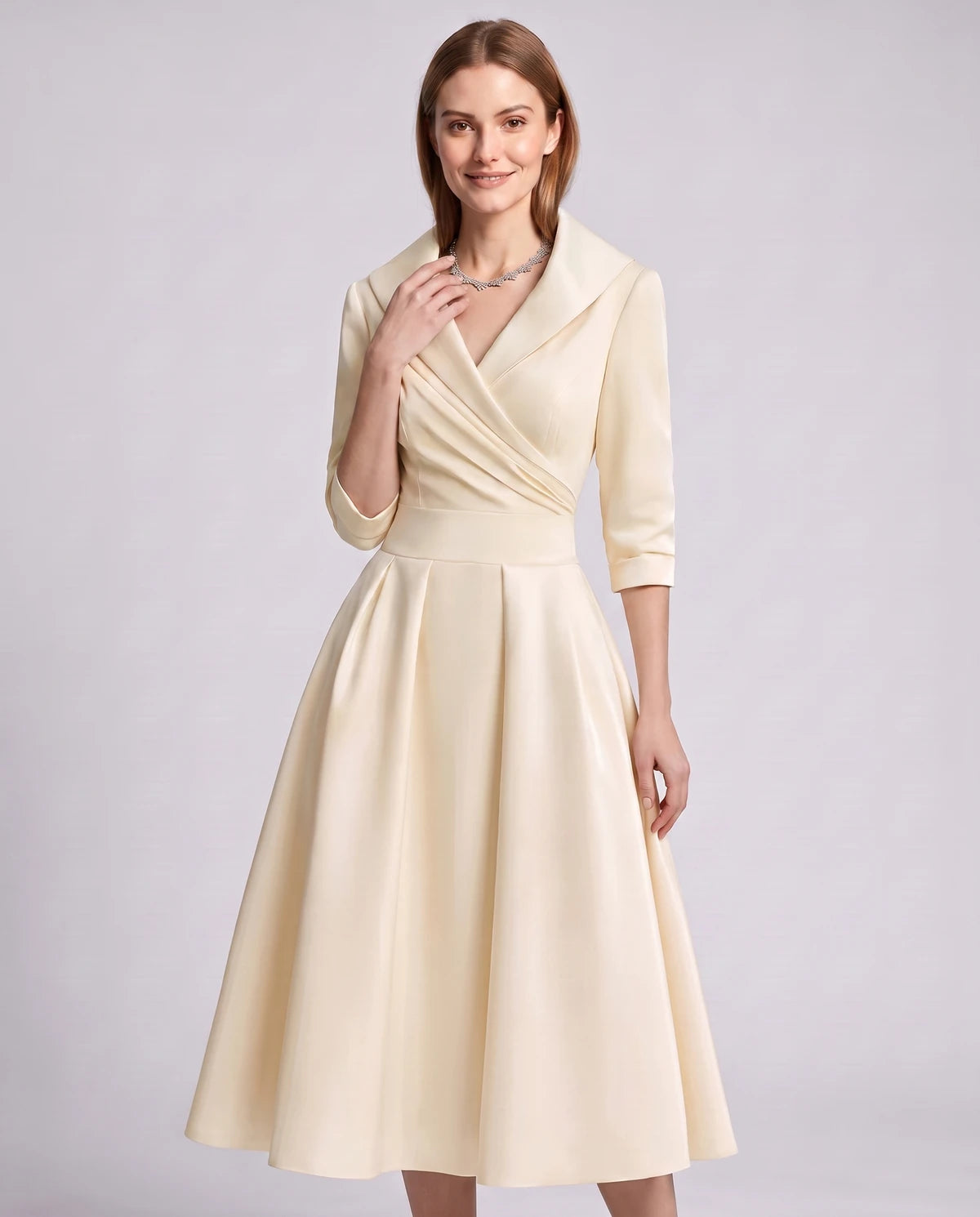 Vendela Midi Dresses — Beige | SKU: RB-0a71eb-beige-XS,RB-0a71eb-beige-S,RB-0a71eb-beige-M,RB-0a71eb-beige-L,RB-0a71eb-beige-XL,RB-0a71eb-beige-2XL