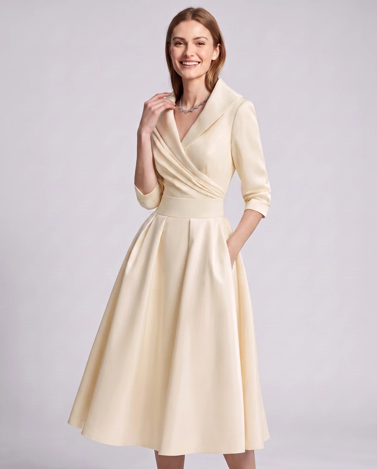 Vendela Midi Dresses — Beige | SKU: RB-0a71eb-beige-XS,RB-0a71eb-beige-S,RB-0a71eb-beige-M,RB-0a71eb-beige-L,RB-0a71eb-beige-XL,RB-0a71eb-beige-2XL