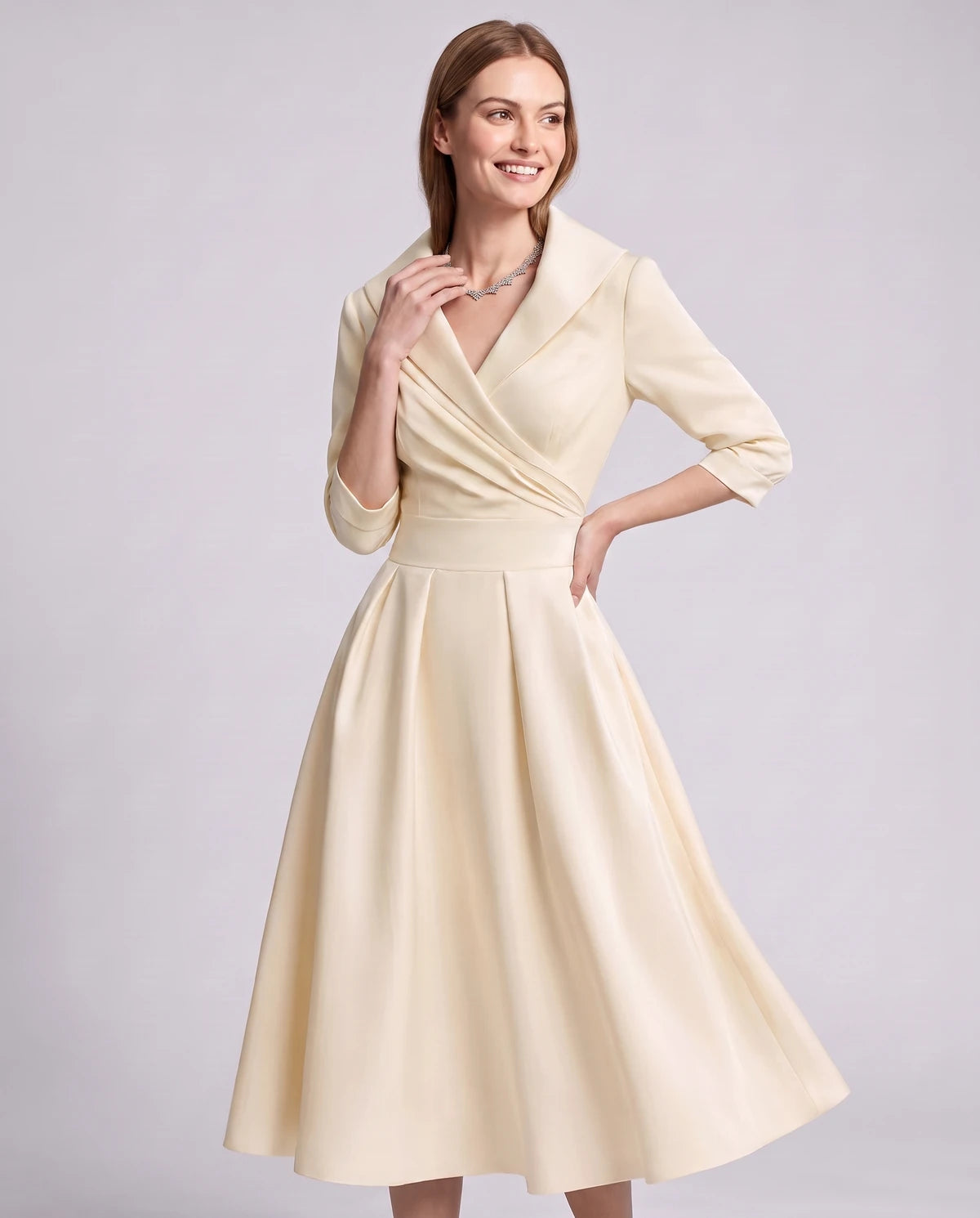 Vendela Midi Dresses — Beige | SKU: RB-0a71eb-beige-XS,RB-0a71eb-beige-S,RB-0a71eb-beige-M,RB-0a71eb-beige-L,RB-0a71eb-beige-XL,RB-0a71eb-beige-2XL