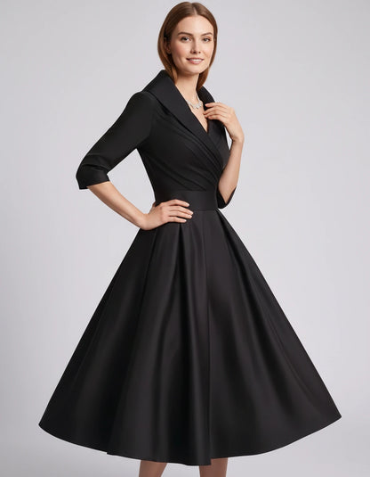 Vendela Midi Dresses — Black | SKU: RB-0a71eb-black-XS,RB-0a71eb-black-S,RB-0a71eb-black-M,RB-0a71eb-black-L,RB-0a71eb-black-XL,RB-0a71eb-black-2XL