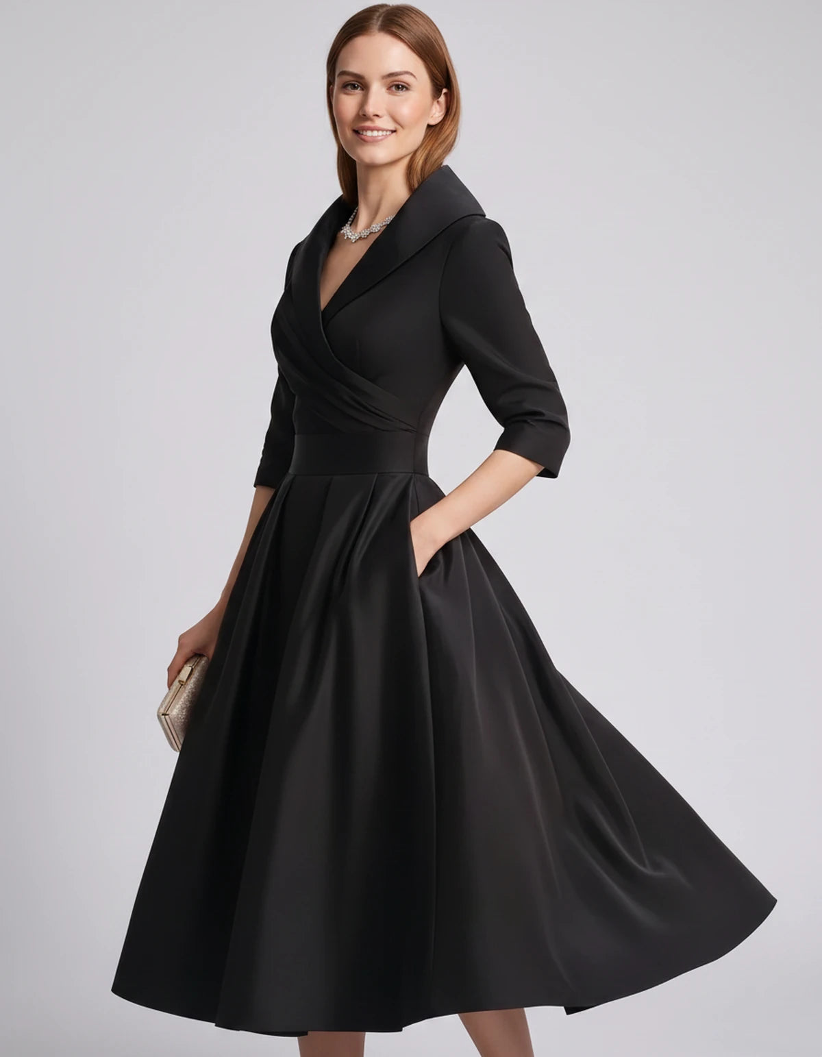 Vendela Midi Dresses — Black | SKU: RB-0a71eb-black-XS,RB-0a71eb-black-S,RB-0a71eb-black-M,RB-0a71eb-black-L,RB-0a71eb-black-XL,RB-0a71eb-black-2XL