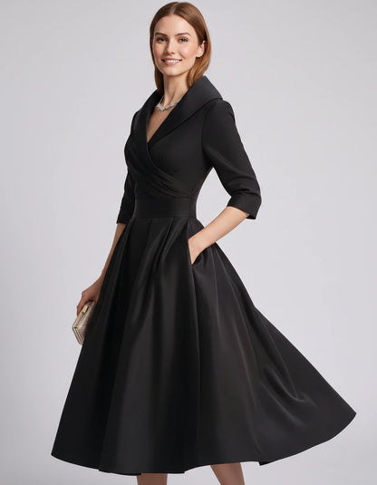 Vendela Midi Dresses — Black | SKU: RB-0a71eb-black-XS,RB-0a71eb-black-S,RB-0a71eb-black-M,RB-0a71eb-black-L,RB-0a71eb-black-XL,RB-0a71eb-black-2XL