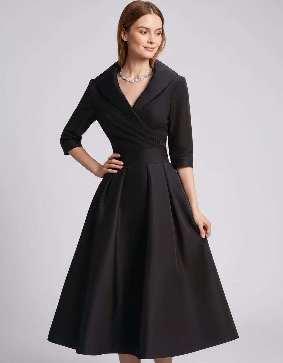 Vendela Midi Dresses — Black | SKU: RB-0a71eb-black-XS,RB-0a71eb-black-S,RB-0a71eb-black-M,RB-0a71eb-black-L,RB-0a71eb-black-XL,RB-0a71eb-black-2XL
