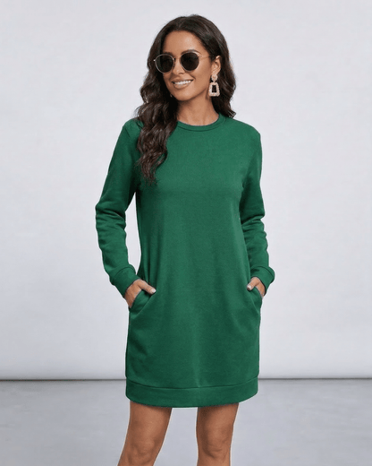 Verde Mini Dress by RAMBLION, cozy green dress with pockets, casual style for any occasion.