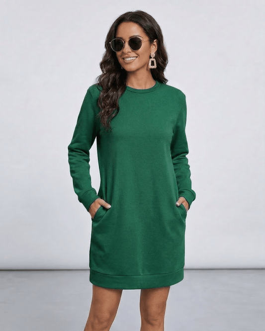 Verde Mini Dress by RAMBLION, cozy green dress with pockets, casual style for any occasion.