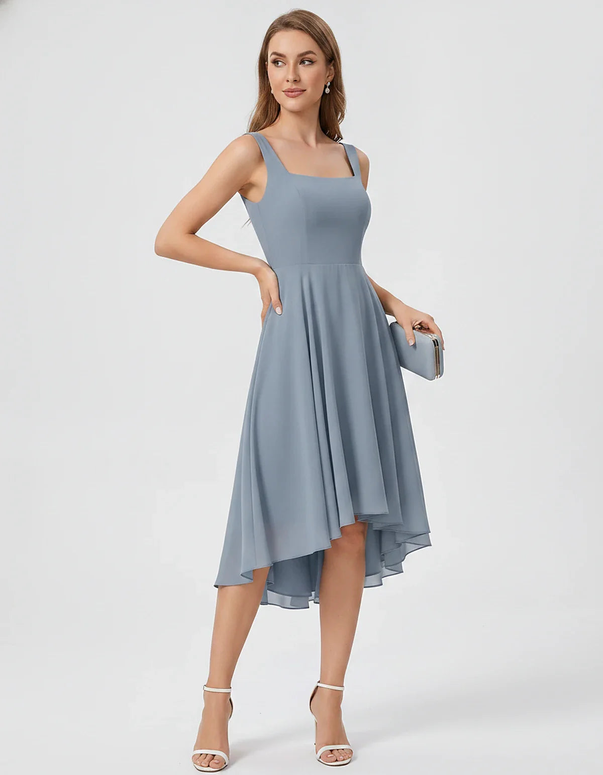 Polyester Chiffon Sleeveless Strapless A-Line Midi Dress for Party, Cocktail, Evening, Wedding Guest, Summer Events & Vacatio | SKU: VD-684275913548126-DUSTYBLUE-L,VD-684275913548126-DUSTYBLUE-M,VD-684275913548126-DUSTYBLUE-S,VD-684275913548126-DUSTYBLUE-XL,VD-684275913548126-DUSTYBLUE-XS