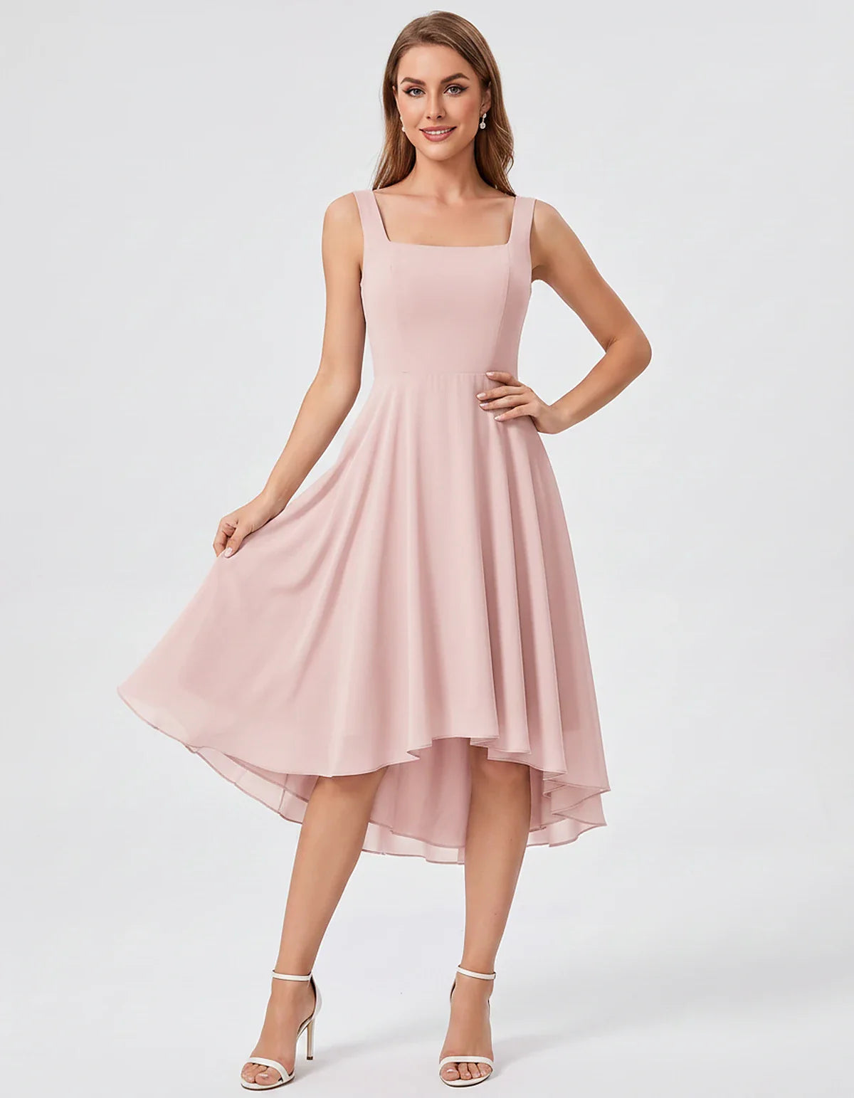 Polyester Chiffon Sleeveless Strapless A-Line Midi Dress for Party, Cocktail, Evening, Wedding Guest, Summer Events & Vacatio | SKU: VD-684275913548126-BLUSH-L,VD-684275913548126-BLUSH-M,VD-684275913548126-BLUSH-S,VD-684275913548126-BLUSH-XL,VD-684275913548126-BLUSH-XS