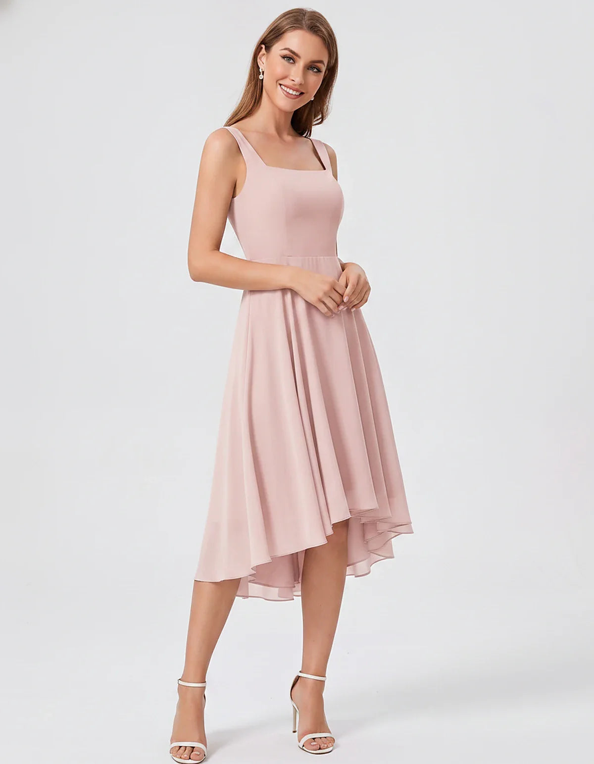 Polyester Chiffon Sleeveless Strapless A-Line Midi Dress for Party, Cocktail, Evening, Wedding Guest, Summer Events & Vacatio | SKU: VD-684275913548126-BLUSH-L,VD-684275913548126-BLUSH-M,VD-684275913548126-BLUSH-S,VD-684275913548126-BLUSH-XL,VD-684275913548126-BLUSH-XS