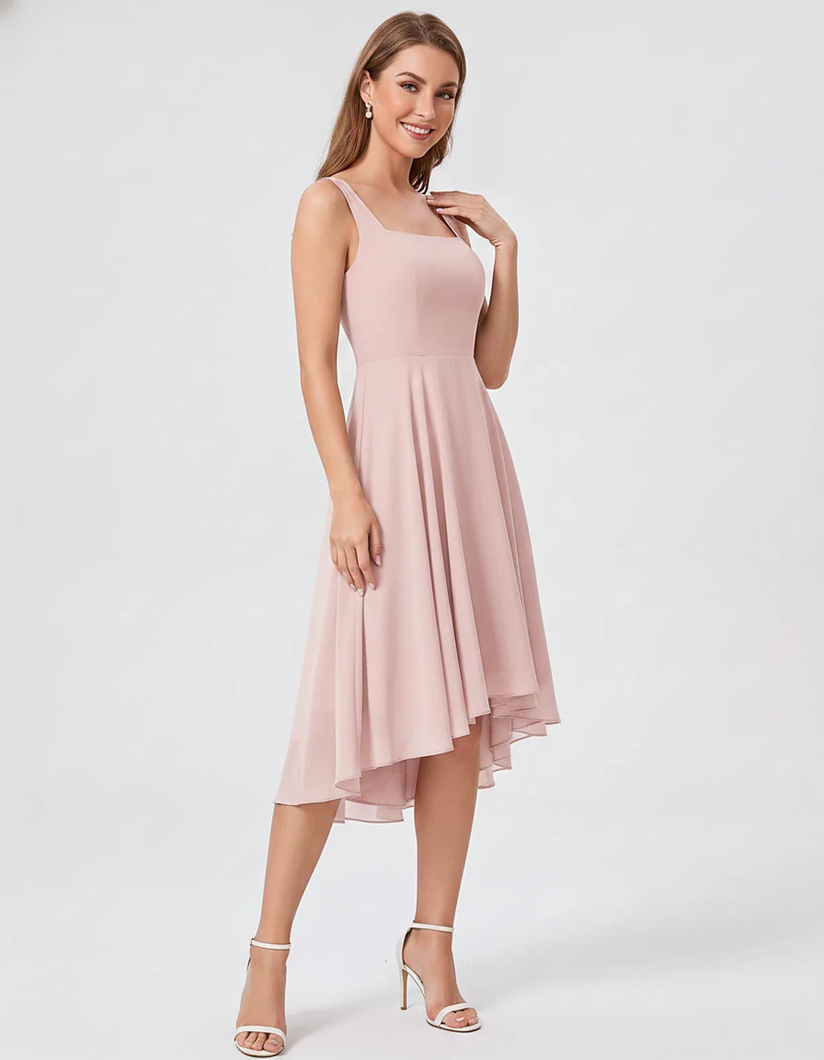 Polyester Chiffon Sleeveless Strapless A-Line Midi Dress for Party, Cocktail, Evening, Wedding Guest, Summer Events & Vacatio | SKU: VD-684275913548126-BLUSH-L,VD-684275913548126-BLUSH-M,VD-684275913548126-BLUSH-S,VD-684275913548126-BLUSH-XL,VD-684275913548126-BLUSH-XS
