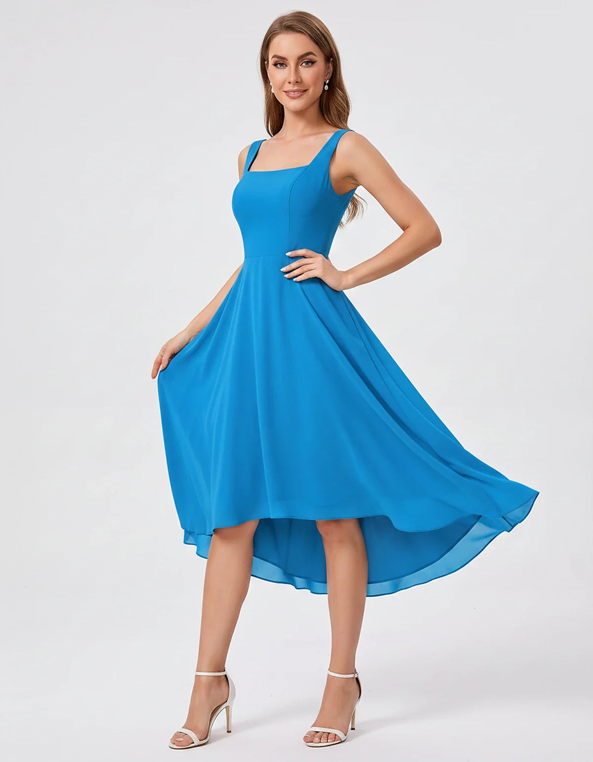 Polyester Chiffon Sleeveless Strapless A-Line Midi Dress for Party, Cocktail, Evening, Wedding Guest, Summer Events & Vacatio | SKU: VD-684275913548126-BLUE-L,VD-684275913548126-BLUE-M,VD-684275913548126-BLUE-S,VD-684275913548126-BLUE-XL,VD-684275913548126-BLUE-XS