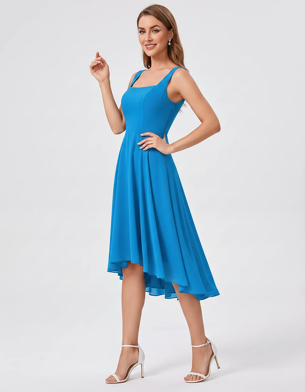 Polyester Chiffon Sleeveless Strapless A-Line Midi Dress for Party, Cocktail, Evening, Wedding Guest, Summer Events & Vacatio | SKU: VD-684275913548126-BLUE-L,VD-684275913548126-BLUE-M,VD-684275913548126-BLUE-S,VD-684275913548126-BLUE-XL,VD-684275913548126-BLUE-XS