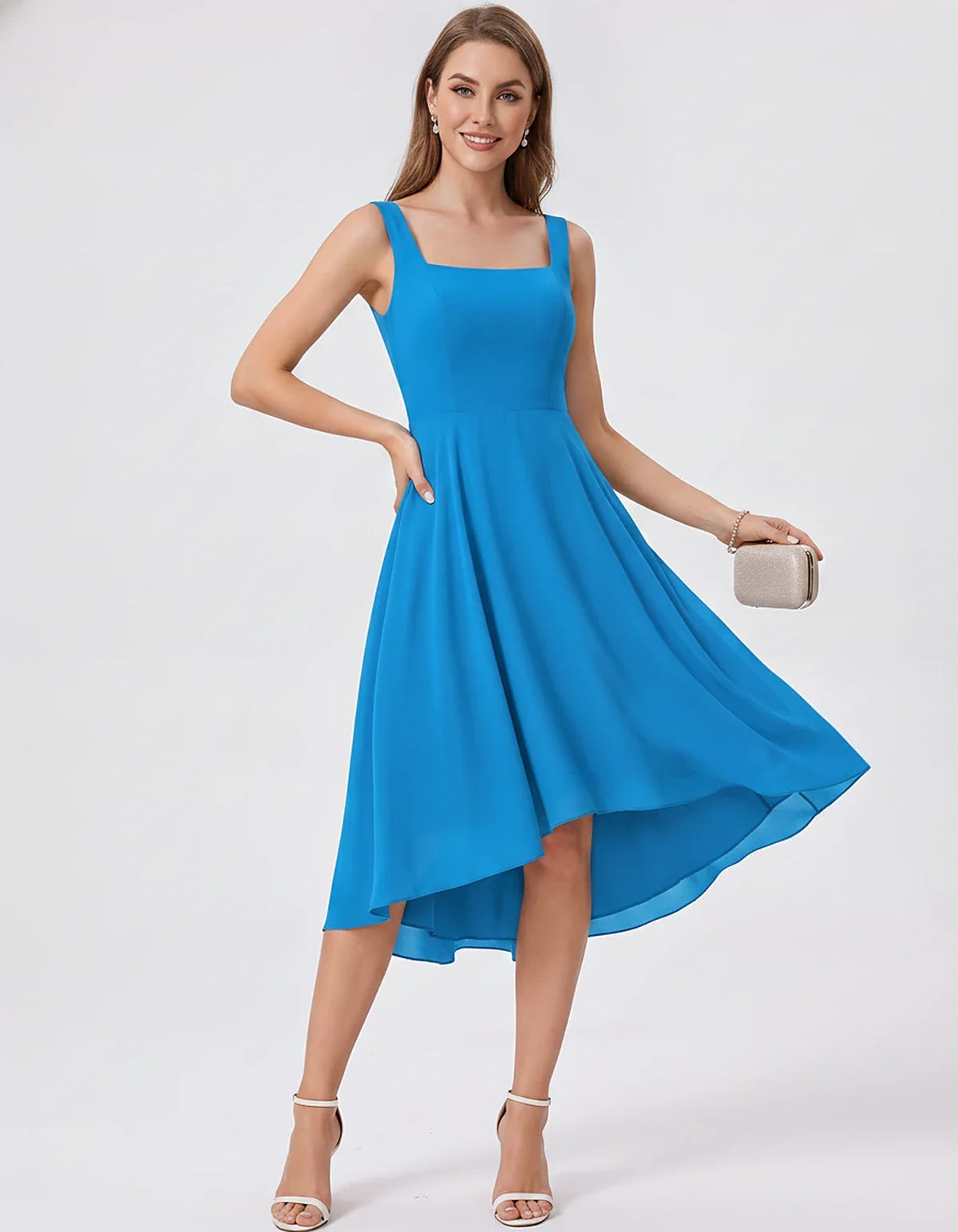 Polyester Chiffon Sleeveless Strapless A-Line Midi Dress for Party, Cocktail, Evening, Wedding Guest, Summer Events & Vacatio | SKU: VD-684275913548126-BLUE-L,VD-684275913548126-BLUE-M,VD-684275913548126-BLUE-S,VD-684275913548126-BLUE-XL,VD-684275913548126-BLUE-XS
