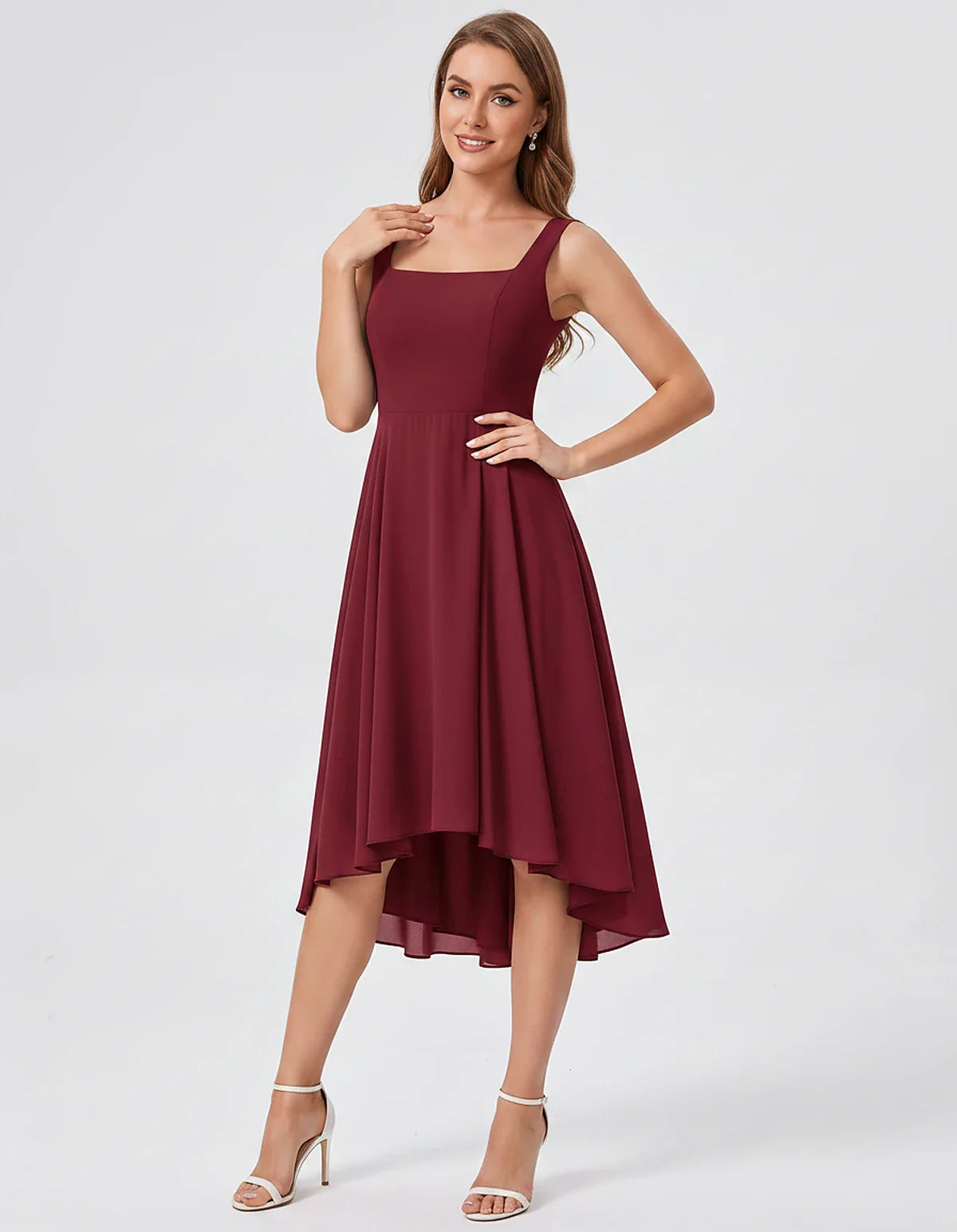 Polyester Chiffon Sleeveless Strapless A-Line Midi Dress for Party, Cocktail, Evening, Wedding Guest, Summer Events & Vacatio | SKU: VD-684275913548126-BURGUNDY-L,VD-684275913548126-BURGUNDY-M,VD-684275913548126-BURGUNDY-S,VD-684275913548126-BURGUNDY-XL,VD-684275913548126-BURGUNDY-XS