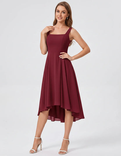 Polyester Chiffon Sleeveless Strapless A-Line Midi Dress for Party, Cocktail, Evening, Wedding Guest, Summer Events & Vacatio | SKU: VD-684275913548126-BURGUNDY-L,VD-684275913548126-BURGUNDY-M,VD-684275913548126-BURGUNDY-S,VD-684275913548126-BURGUNDY-XL,VD-684275913548126-BURGUNDY-XS