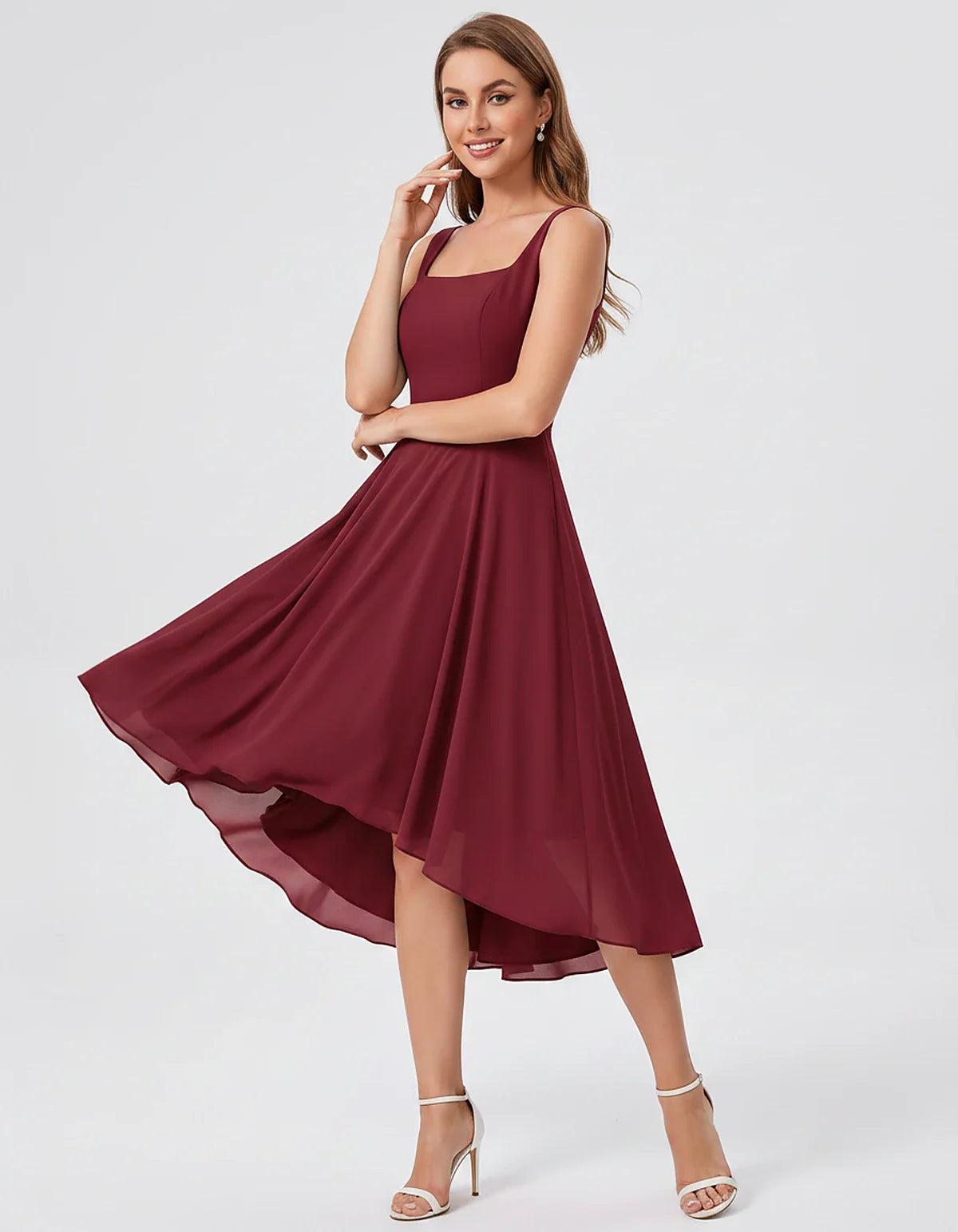 Polyester Chiffon Sleeveless Strapless A-Line Midi Dress for Party, Cocktail, Evening, Wedding Guest, Summer Events & Vacatio | SKU: VD-684275913548126-BURGUNDY-L,VD-684275913548126-BURGUNDY-M,VD-684275913548126-BURGUNDY-S,VD-684275913548126-BURGUNDY-XL,VD-684275913548126-BURGUNDY-XS