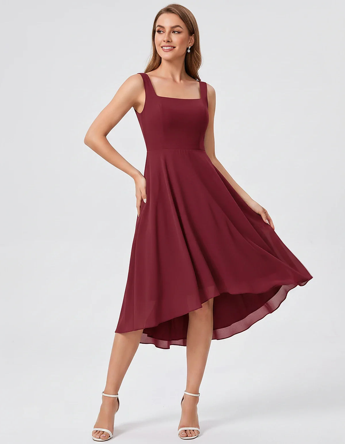 Polyester Chiffon Sleeveless Strapless A-Line Midi Dress for Party, Cocktail, Evening, Wedding Guest, Summer Events & Vacatio | SKU: VD-684275913548126-BURGUNDY-L,VD-684275913548126-BURGUNDY-M,VD-684275913548126-BURGUNDY-S,VD-684275913548126-BURGUNDY-XL,VD-684275913548126-BURGUNDY-XS