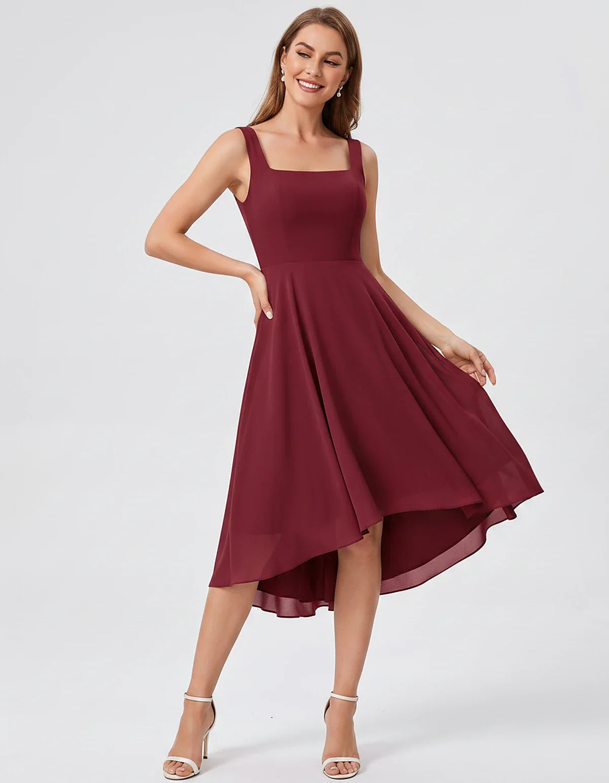 Polyester Chiffon Sleeveless Strapless A-Line Midi Dress for Party, Cocktail, Evening, Wedding Guest, Summer Events & Vacatio | SKU: VD-684275913548126-BURGUNDY-L,VD-684275913548126-BURGUNDY-M,VD-684275913548126-BURGUNDY-S,VD-684275913548126-BURGUNDY-XL,VD-684275913548126-BURGUNDY-XS