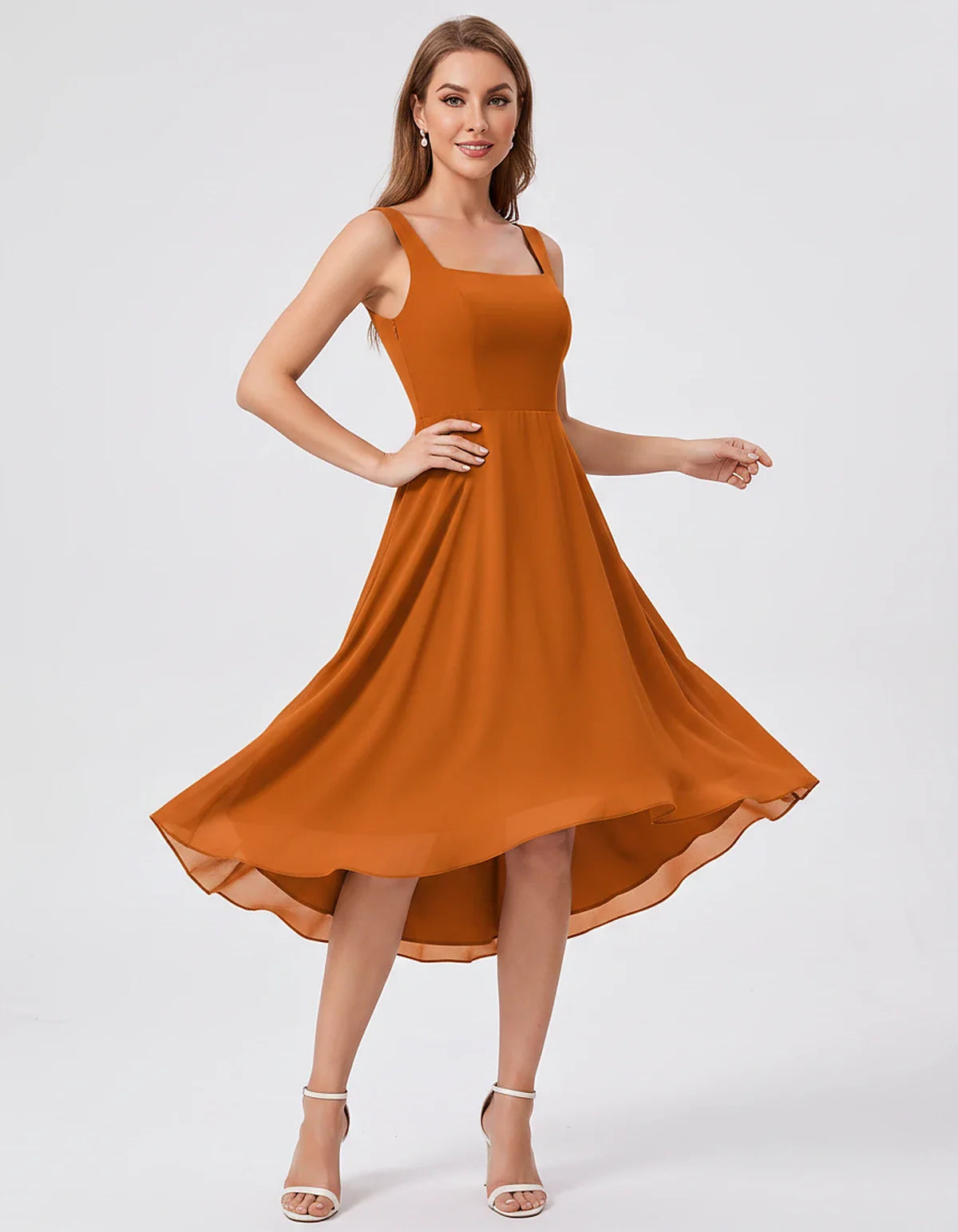 Polyester Chiffon Sleeveless Strapless A-Line Midi Dress for Party, Cocktail, Evening, Wedding Guest, Summer Events & Vacatio | SKU: VD-684275913548126-BROWN-L,VD-684275913548126-BROWN-M,VD-684275913548126-BROWN-S,VD-684275913548126-BROWN-XL,VD-684275913548126-BROWN-XS