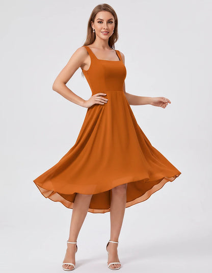 Polyester Chiffon Sleeveless Strapless A-Line Midi Dress for Party, Cocktail, Evening, Wedding Guest, Summer Events & Vacatio | SKU: VD-684275913548126-BROWN-L,VD-684275913548126-BROWN-M,VD-684275913548126-BROWN-S,VD-684275913548126-BROWN-XL,VD-684275913548126-BROWN-XS