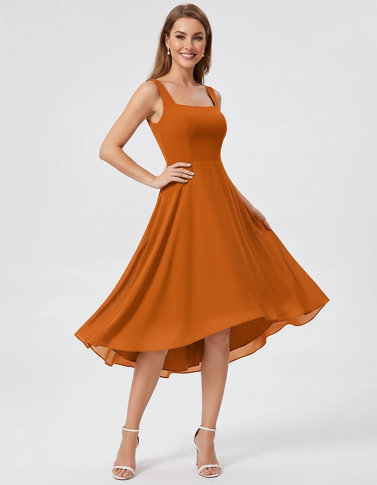 Polyester Chiffon Sleeveless Strapless A-Line Midi Dress for Party, Cocktail, Evening, Wedding Guest, Summer Events & Vacatio | SKU: VD-684275913548126-BROWN-L,VD-684275913548126-BROWN-M,VD-684275913548126-BROWN-S,VD-684275913548126-BROWN-XL,VD-684275913548126-BROWN-XS