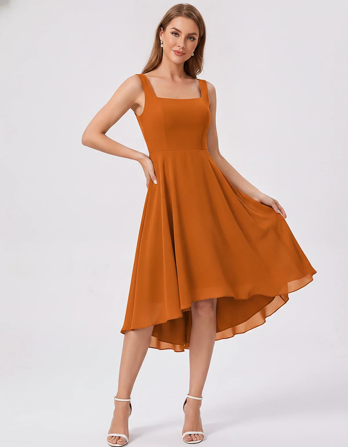 Polyester Chiffon Sleeveless Strapless A-Line Midi Dress for Party, Cocktail, Evening, Wedding Guest, Summer Events & Vacatio | SKU: VD-684275913548126-BROWN-L,VD-684275913548126-BROWN-M,VD-684275913548126-BROWN-S,VD-684275913548126-BROWN-XL,VD-684275913548126-BROWN-XS
