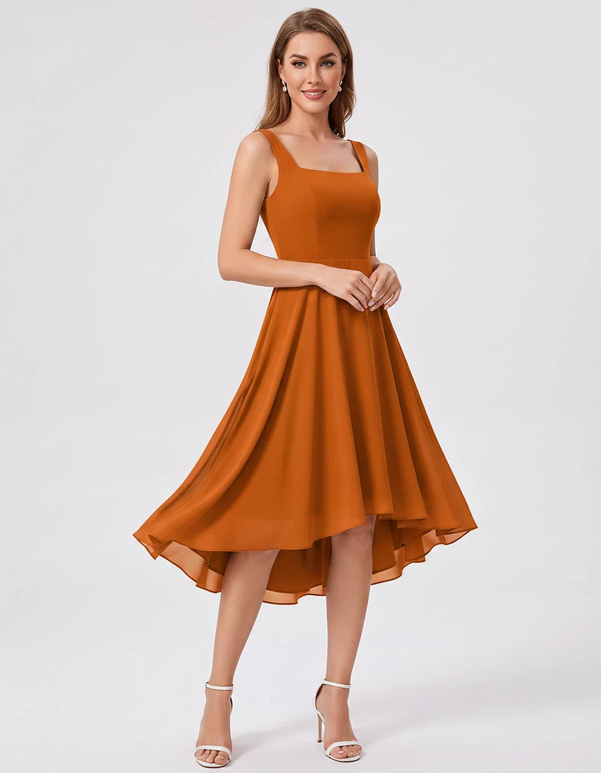 Polyester Chiffon Sleeveless Strapless A-Line Midi Dress for Party, Cocktail, Evening, Wedding Guest, Summer Events & Vacatio | SKU: VD-684275913548126-BROWN-L,VD-684275913548126-BROWN-M,VD-684275913548126-BROWN-S,VD-684275913548126-BROWN-XL,VD-684275913548126-BROWN-XS