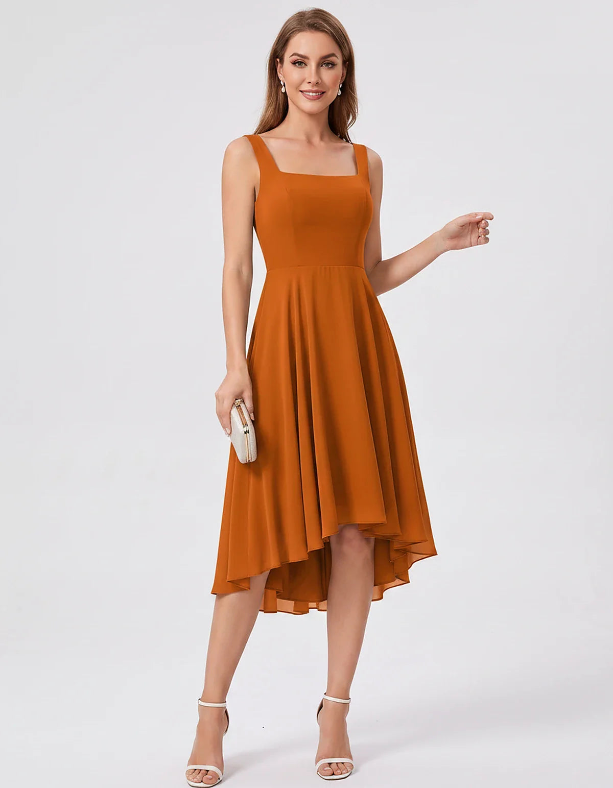 Polyester Chiffon Sleeveless Strapless A-Line Midi Dress for Party, Cocktail, Evening, Wedding Guest, Summer Events & Vacatio | SKU: VD-684275913548126-BROWN-L,VD-684275913548126-BROWN-M,VD-684275913548126-BROWN-S,VD-684275913548126-BROWN-XL,VD-684275913548126-BROWN-XS