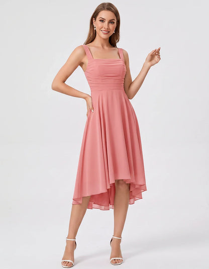 Polyester Chiffon Sleeveless Strapless A-Line Midi Dress for Party, Cocktail, Evening, Wedding Guest, Summer Events & Vacatio | SKU: VD-684275913548126-CORAL-L,VD-684275913548126-CORAL-M,VD-684275913548126-CORAL-S,VD-684275913548126-CORAL-XL,VD-684275913548126-CORAL-XS