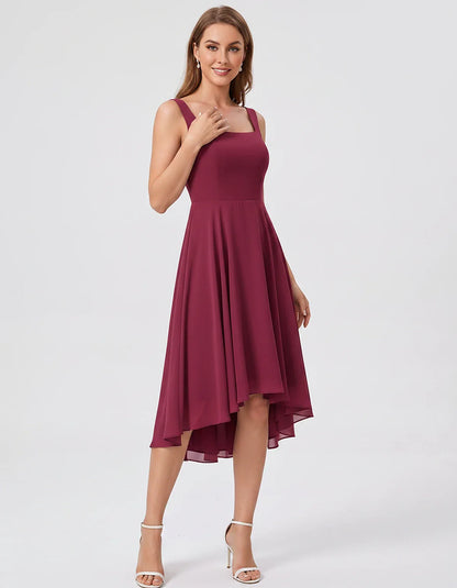 Polyester Chiffon Sleeveless Strapless A-Line Midi Dress for Party, Cocktail, Evening, Wedding Guest, Summer Events & Vacatio | SKU: VD-684275913548126-WINE-L,VD-684275913548126-WINE-M,VD-684275913548126-WINE-S,VD-684275913548126-WINE-XL,VD-684275913548126-WINE-XS