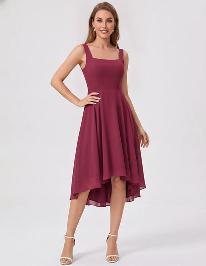 Polyester Chiffon Sleeveless Strapless A-Line Midi Dress for Party, Cocktail, Evening, Wedding Guest, Summer Events & Vacatio | SKU: VD-684275913548126-WINE-L,VD-684275913548126-WINE-M,VD-684275913548126-WINE-S,VD-684275913548126-WINE-XL,VD-684275913548126-WINE-XS