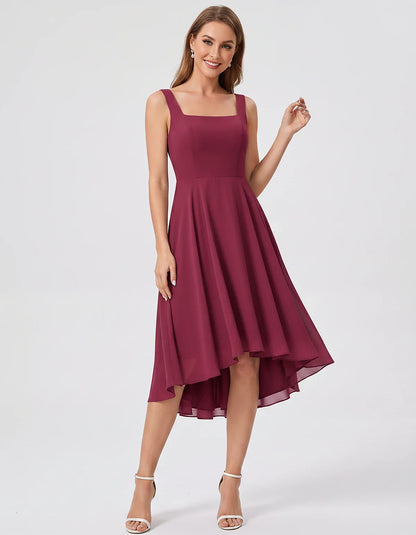 Polyester Chiffon Sleeveless Strapless A-Line Midi Dress for Party, Cocktail, Evening, Wedding Guest, Summer Events & Vacatio | SKU: VD-684275913548126-WINE-L,VD-684275913548126-WINE-M,VD-684275913548126-WINE-S,VD-684275913548126-WINE-XL,VD-684275913548126-WINE-XS