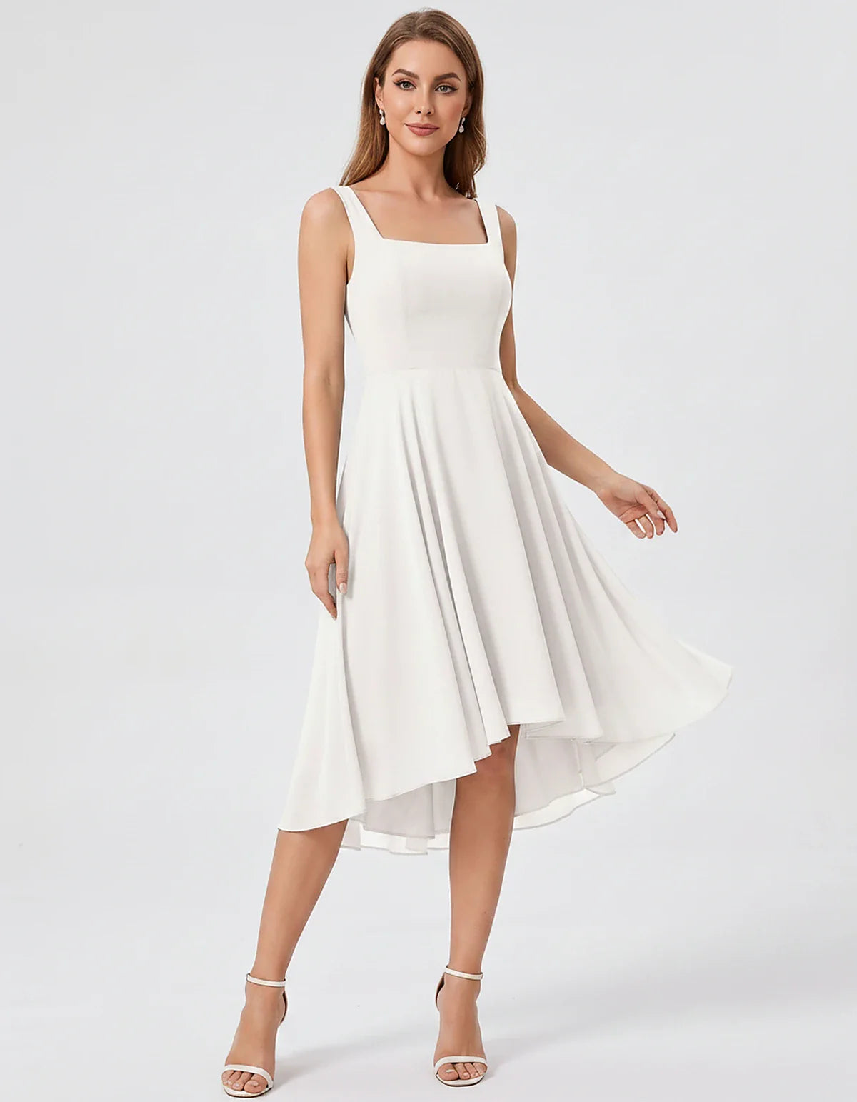Polyester Chiffon Sleeveless Strapless A-Line Midi Dress for Party, Cocktail, Evening, Wedding Guest, Summer Events & Vacatio | SKU: VD-684275913548126-IVORY-L,VD-684275913548126-IVORY-M,VD-684275913548126-IVORY-S,VD-684275913548126-IVORY-XL,VD-684275913548126-IVORY-XS