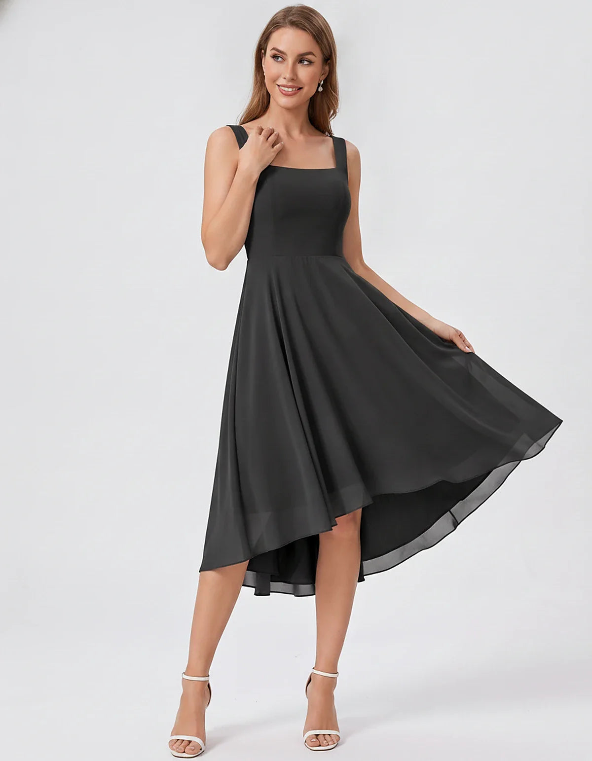 Polyester Chiffon Sleeveless Strapless A-Line Midi Dress for Party, Cocktail, Evening, Wedding Guest, Summer Events & Vacatio | SKU: VD-684275913548126-BLACK-L,VD-684275913548126-BLACK-M,VD-684275913548126-BLACK-S,VD-684275913548126-BLACK-XL,VD-684275913548126-BLACK-XS