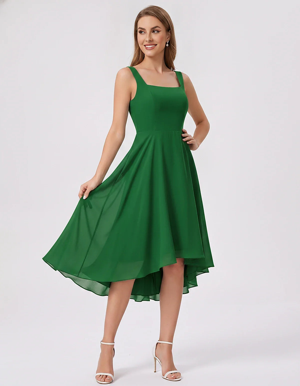 Polyester Chiffon Sleeveless Strapless A-Line Midi Dress for Party, Cocktail, Evening, Wedding Guest, Summer Events & Vacatio | SKU: VD-684275913548126-GREEN-L,VD-684275913548126-GREEN-M,VD-684275913548126-GREEN-S,VD-684275913548126-GREEN-XL,VD-684275913548126-GREEN-XS