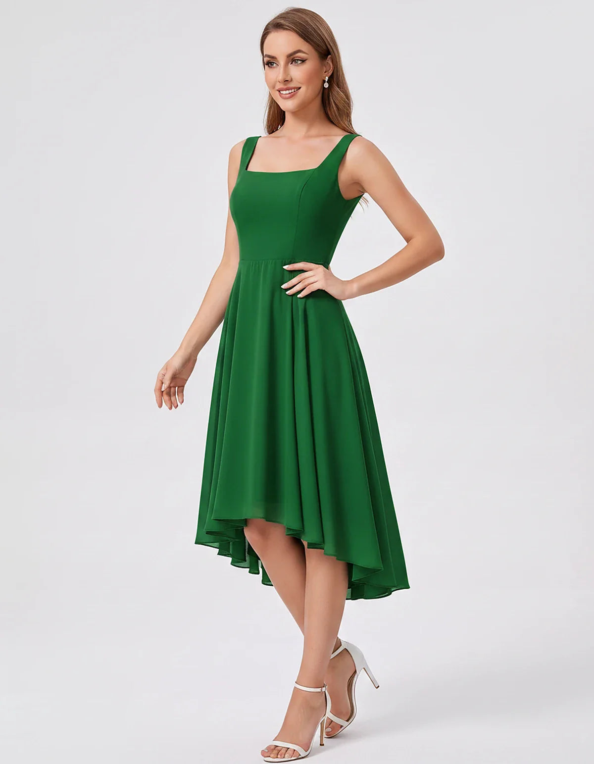 Polyester Chiffon Sleeveless Strapless A-Line Midi Dress for Party, Cocktail, Evening, Wedding Guest, Summer Events & Vacatio | SKU: VD-684275913548126-GREEN-L,VD-684275913548126-GREEN-M,VD-684275913548126-GREEN-S,VD-684275913548126-GREEN-XL,VD-684275913548126-GREEN-XS