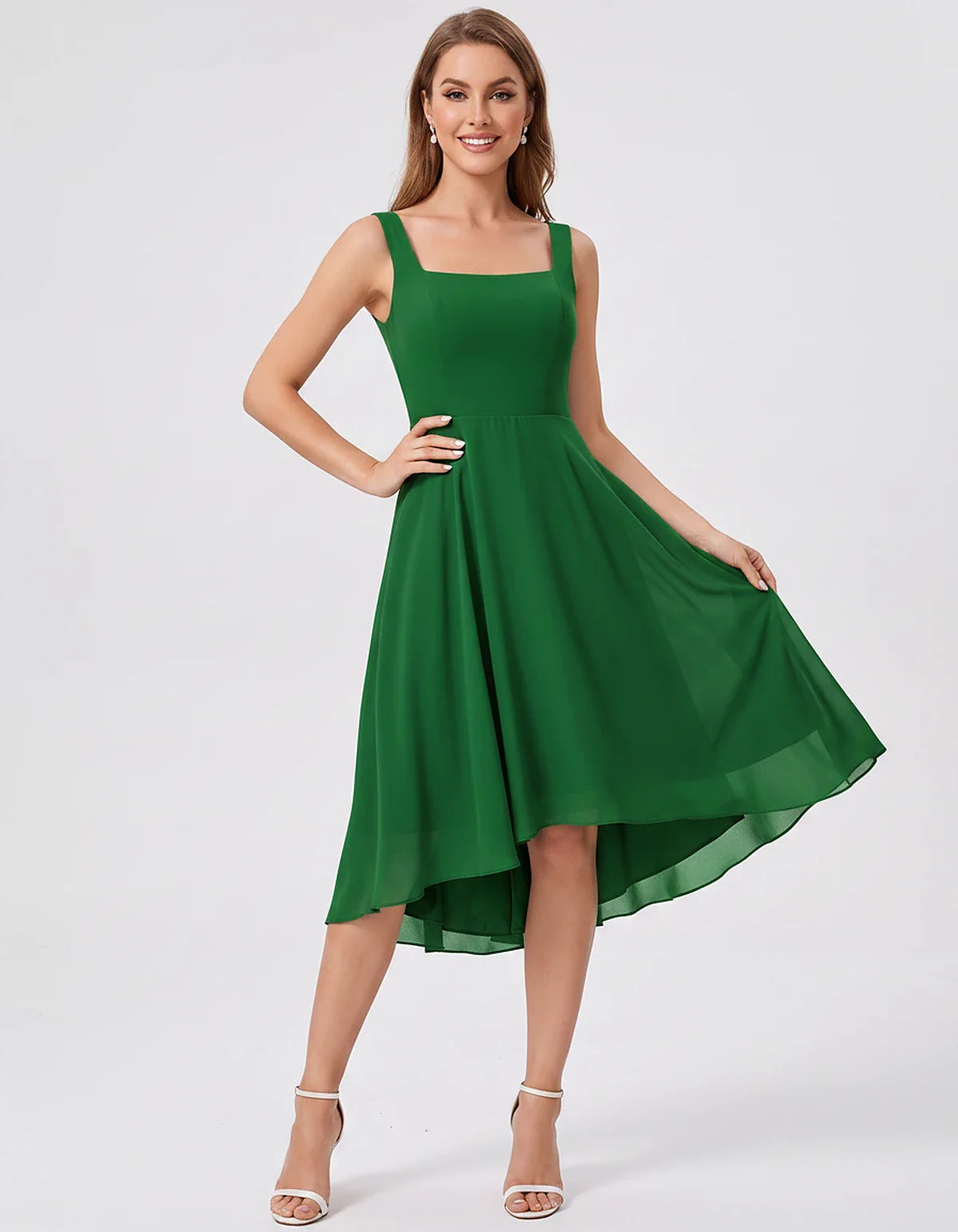 Polyester Chiffon Sleeveless Strapless A-Line Midi Dress for Party, Cocktail, Evening, Wedding Guest, Summer Events & Vacatio | SKU: VD-684275913548126-GREEN-L,VD-684275913548126-GREEN-M,VD-684275913548126-GREEN-S,VD-684275913548126-GREEN-XL,VD-684275913548126-GREEN-XS
