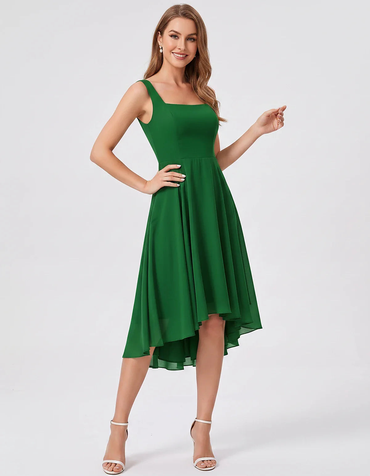 Polyester Chiffon Sleeveless Strapless A-Line Midi Dress for Party, Cocktail, Evening, Wedding Guest, Summer Events & Vacatio | SKU: VD-684275913548126-GREEN-L,VD-684275913548126-GREEN-M,VD-684275913548126-GREEN-S,VD-684275913548126-GREEN-XL,VD-684275913548126-GREEN-XS