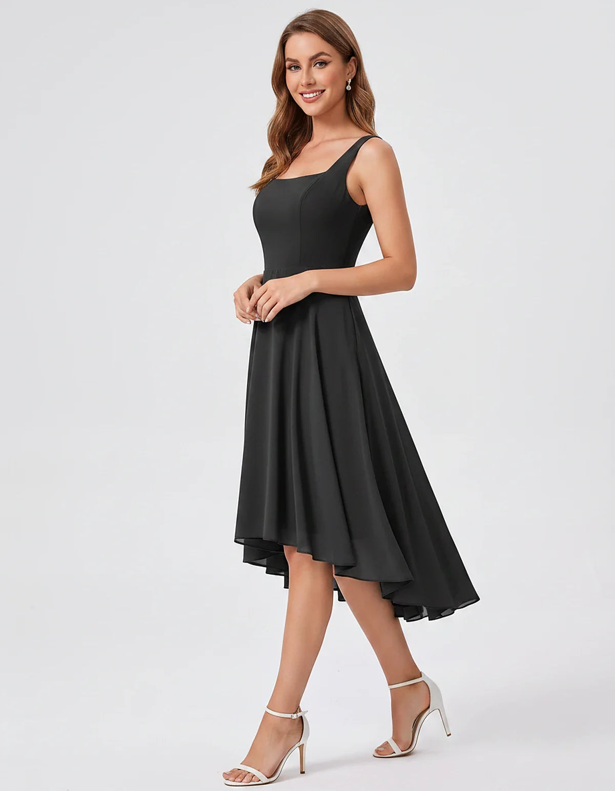 Polyester Chiffon Sleeveless Strapless A-Line Midi Dress for Party, Cocktail, Evening, Wedding Guest, Summer Events & Vacatio | SKU: VD-684275913548126-BLACK-L,VD-684275913548126-BLACK-M,VD-684275913548126-BLACK-S,VD-684275913548126-BLACK-XL,VD-684275913548126-BLACK-XS