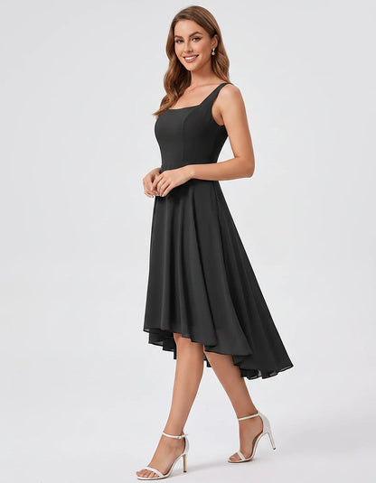Polyester Chiffon Sleeveless Strapless A-Line Midi Dress for Party, Cocktail, Evening, Wedding Guest, Summer Events & Vacatio | SKU: VD-684275913548126-BLACK-L,VD-684275913548126-BLACK-M,VD-684275913548126-BLACK-S,VD-684275913548126-BLACK-XL,VD-684275913548126-BLACK-XS