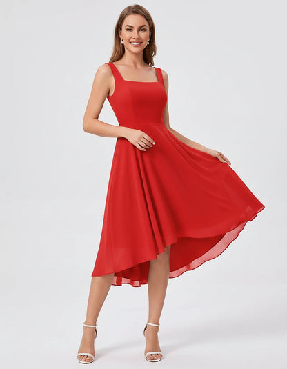 Polyester Chiffon Sleeveless Strapless A-Line Midi Dress for Party, Cocktail, Evening, Wedding Guest, Summer Events & Vacatio | SKU: VD-684275913548126-RED-L,VD-684275913548126-RED-M,VD-684275913548126-RED-S,VD-684275913548126-RED-XL,VD-684275913548126-RED-XS