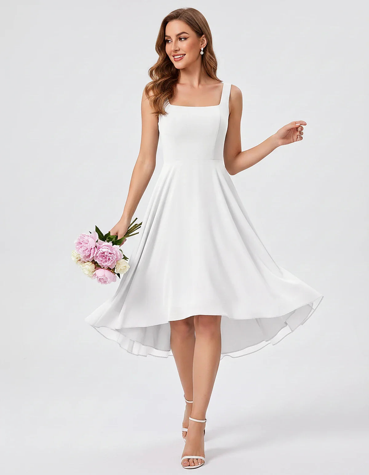 Polyester Chiffon Sleeveless Strapless A-Line Midi Dress for Party, Cocktail, Evening, Wedding Guest, Summer Events & Vacatio | SKU: VD-684275913548126-WHITE-L,VD-684275913548126-WHITE-M,VD-684275913548126-WHITE-S,VD-684275913548126-WHITE-XL,VD-684275913548126-WHITE-XS