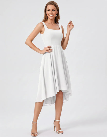 Polyester Chiffon Sleeveless Strapless A-Line Midi Dress for Party, Cocktail, Evening, Wedding Guest, Summer Events & Vacatio | SKU: VD-684275913548126-WHITE-L,VD-684275913548126-WHITE-M,VD-684275913548126-WHITE-S,VD-684275913548126-WHITE-XL,VD-684275913548126-WHITE-XS