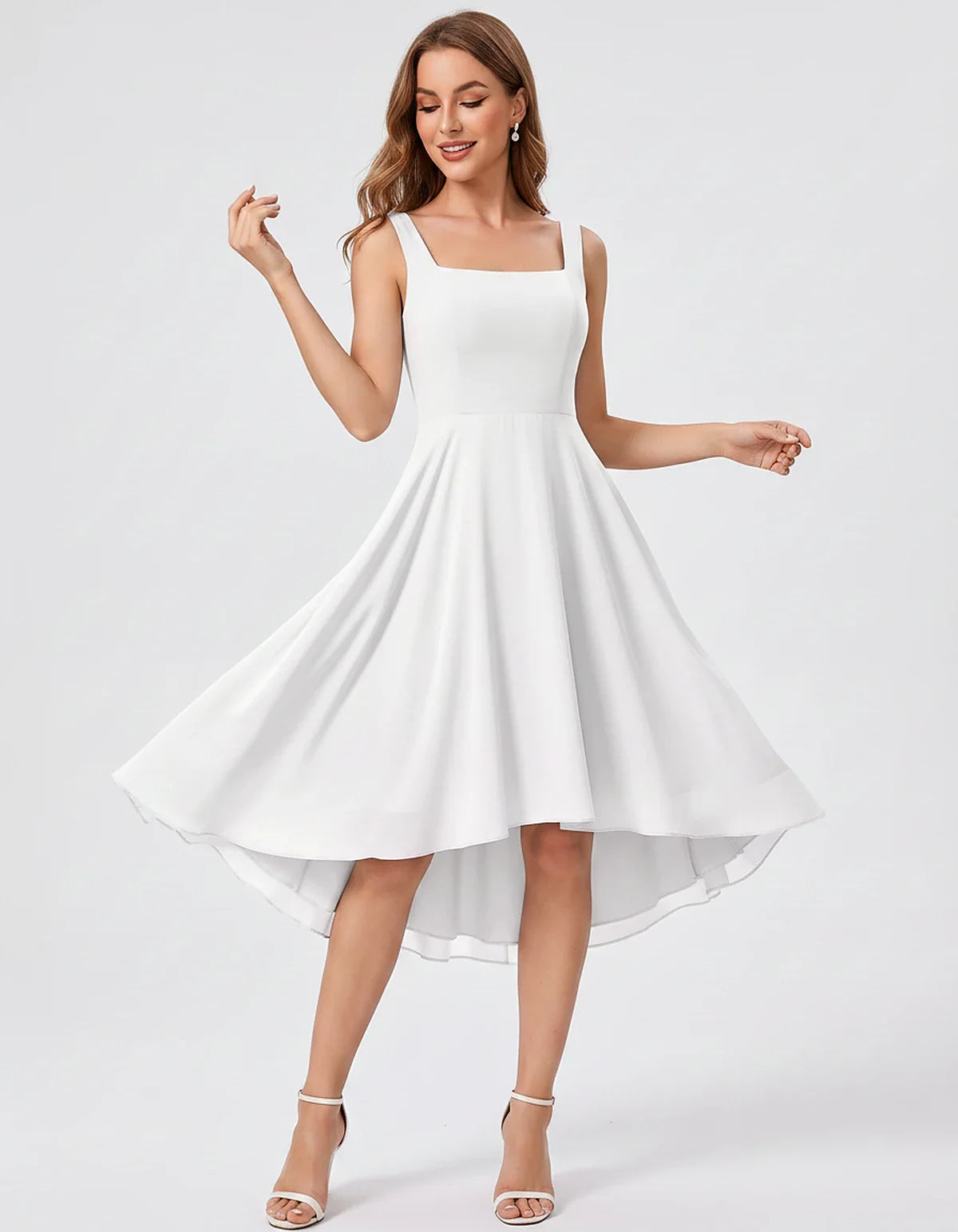 Polyester Chiffon Sleeveless Strapless A-Line Midi Dress for Party, Cocktail, Evening, Wedding Guest, Summer Events & Vacatio | SKU: VD-684275913548126-WHITE-L,VD-684275913548126-WHITE-M,VD-684275913548126-WHITE-S,VD-684275913548126-WHITE-XL,VD-684275913548126-WHITE-XS