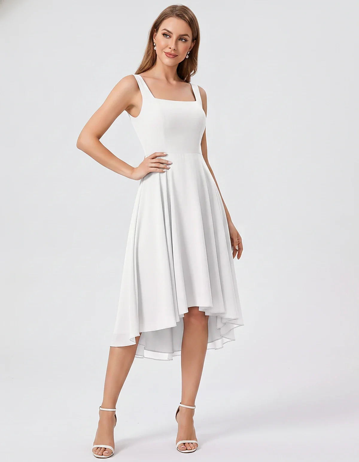 Polyester Chiffon Sleeveless Strapless A-Line Midi Dress for Party, Cocktail, Evening, Wedding Guest, Summer Events & Vacatio | SKU: VD-684275913548126-WHITE-L,VD-684275913548126-WHITE-M,VD-684275913548126-WHITE-S,VD-684275913548126-WHITE-XL,VD-684275913548126-WHITE-XS