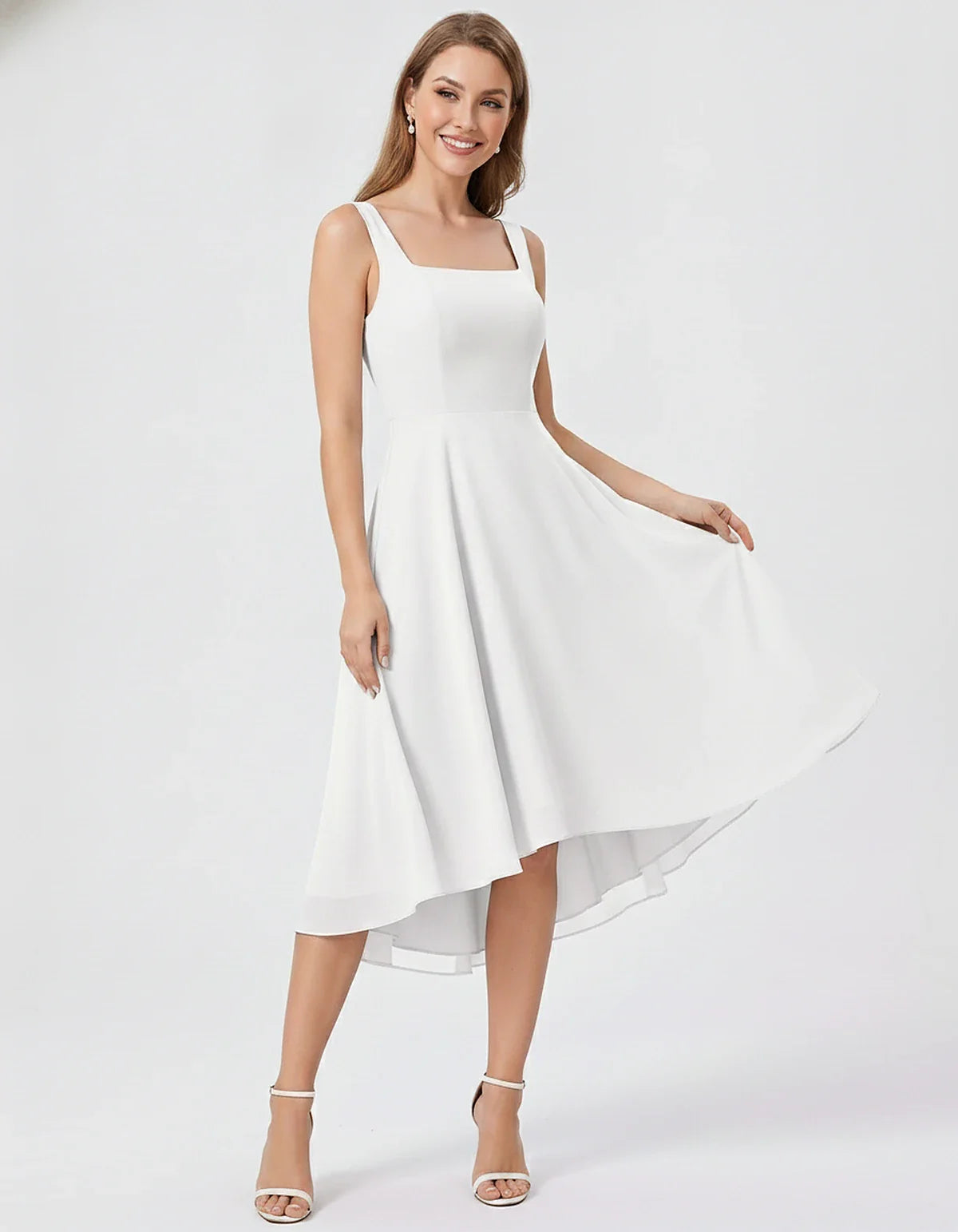 Polyester Chiffon Sleeveless Strapless A-Line Midi Dress for Party, Cocktail, Evening, Wedding Guest, Summer Events & Vacatio | SKU: VD-684275913548126-WHITE-L,VD-684275913548126-WHITE-M,VD-684275913548126-WHITE-S,VD-684275913548126-WHITE-XL,VD-684275913548126-WHITE-XS